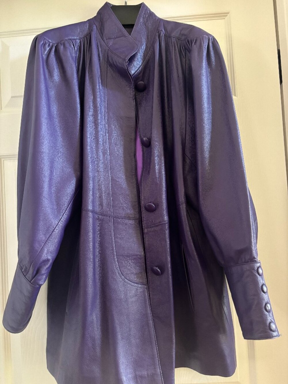 Vintage Y2K Fantasia Purple Leather Jacket Womens Sz L Button Up